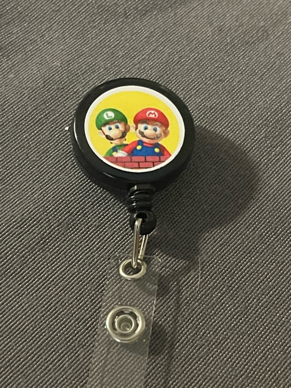 Black Retractable Badge Reel with Mario & Luigi Sticker